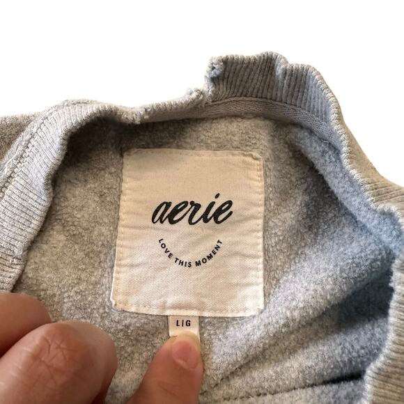 Aerie Cozy Chill Oversized Gray Terry Winter Graphic Distressed Sweatshirt Large - Picture 4 of 9